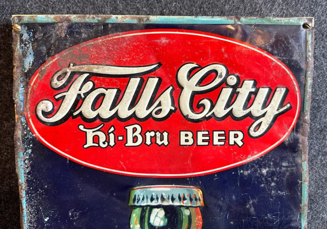 Falls City Embossed Hi Bru Beer SST Sign