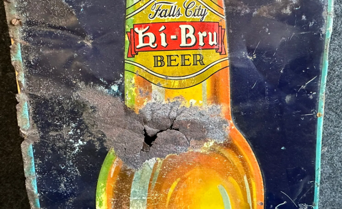 Falls City Embossed Hi Bru Beer SST Sign