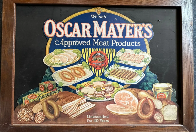 Oscar Mayer’s Approved Meat Products General Store Cardboard Advertising Sign