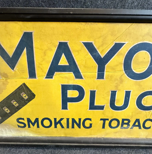 Mayo’s Plug 5′ Wood Framed Canvas Advertising General Store Banner