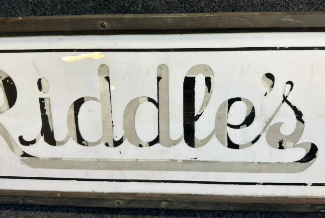 Riddle’s Drug Store Early 1900s Porcelain Etched Advertising Store Sign