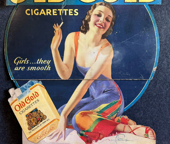 Old Gold Cigarettes Flapper Girl Cardboard Easel Back Sign