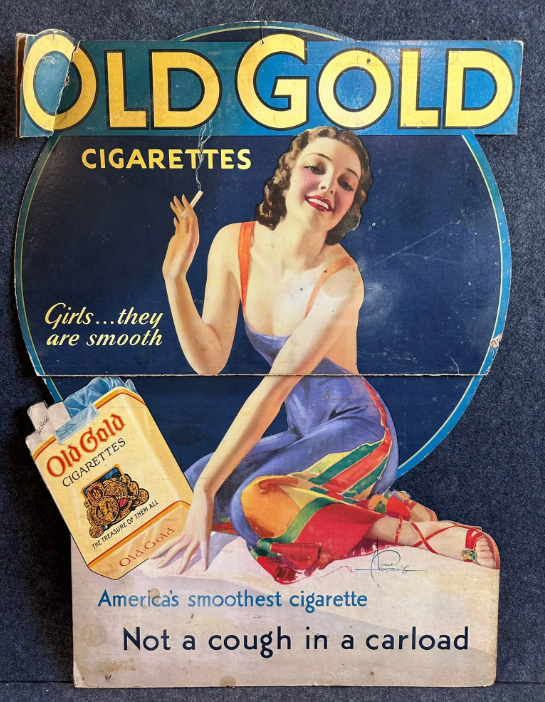 Old Gold Cigarettes Flapper Girl Cardboard Easel Back Sign