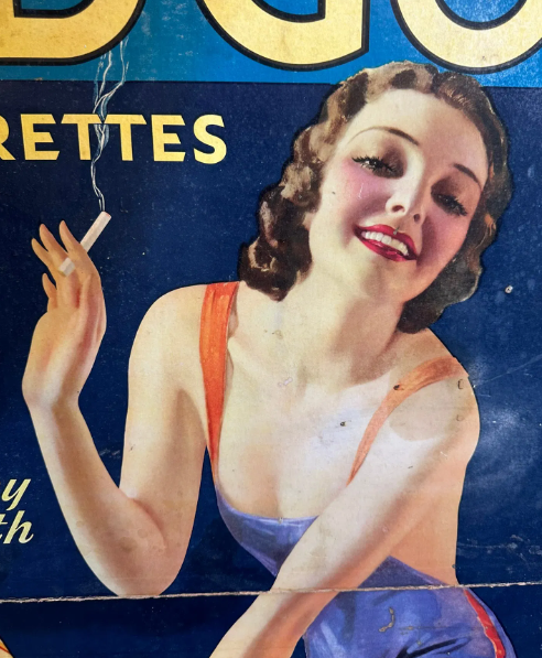 Old Gold Cigarettes Flapper Girl Cardboard Easel Back Sign