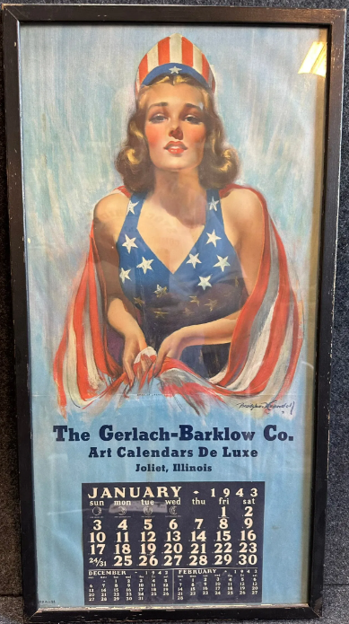 Gerlach-Barklow Co Art Calendars De Luxe 1943 Complete Miss America Uncle Sam Pinup