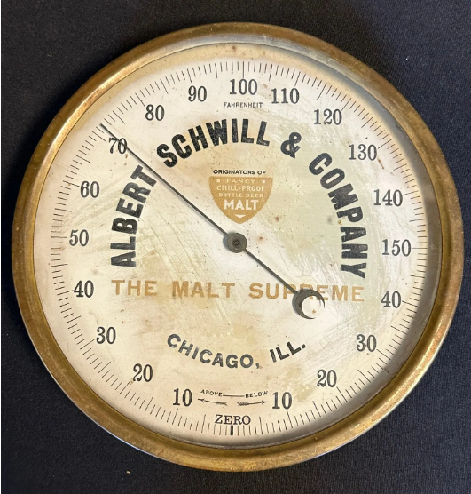 Albert Schwill & Co The Malt Supreme 9″ Round Brass Dial Thermometer