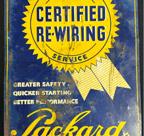 Packard Automotive Cables Embossed Certified Re-Wiring SST Dealership Sign