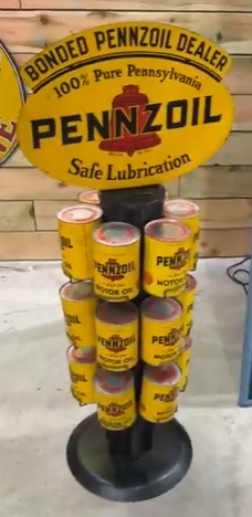 Bonded Pennzoil Dealer Motor Oil Can Display Rack with Cans