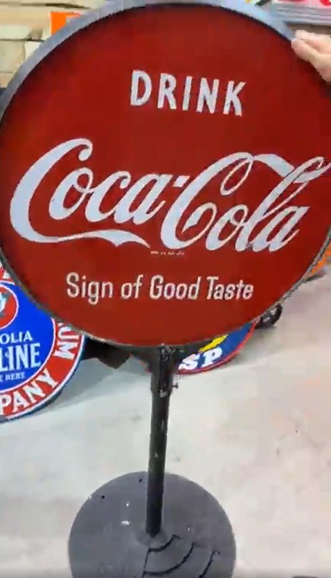 Drink Coca-Cola Sign of Good Taste Double Sided Lollipop Sign on Base