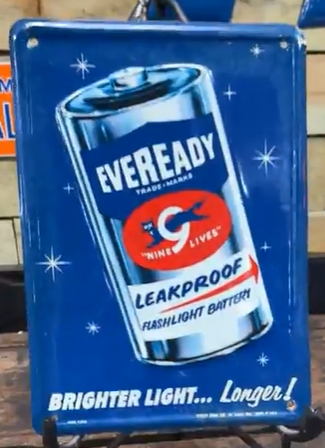 Eveready Flashlight Battery SST Embossed Sign