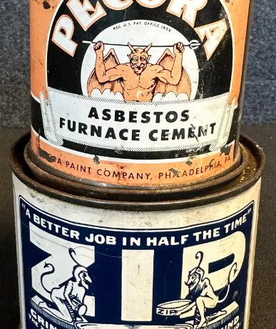 Zip Grinding Compound & Pecora Asbestos Furnace Cement Tin Cans