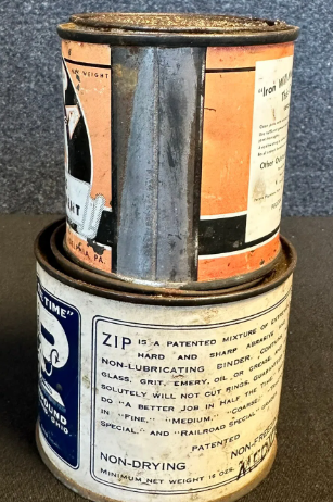 Zip Grinding Compound & Pecora Asbestos Furnace Cement Tin Cans