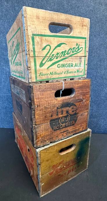 Lot of Three Wood Soda Pop Crates – Vernor’s Hires & Howel’s Root Beer