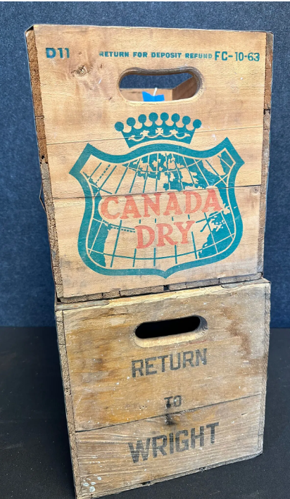 Pair Wood Crates – Canada Dry & 3-V Cola Whistle Flip Dad’s Root Beer