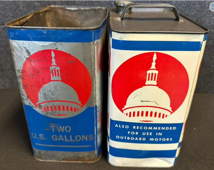 Pair White & Silver Medium & Light Medium 2 Gallon CAPITOL Motor Oil Cans