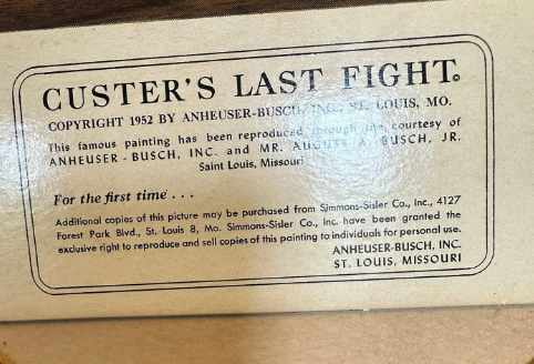 Budweiser Cardboard Sign “Custer’s Last Fight” Dated 1952 Store Display