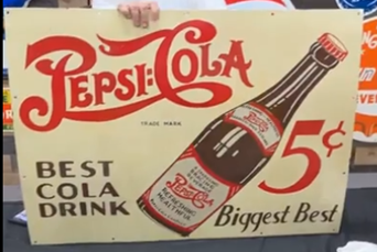 Pepsi-Cola Best Cola Drink 5 Cents Double Dot SSP Sign