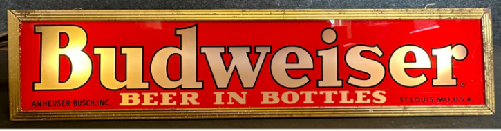 Budweiser Beer In Bottles Glass Faced Light-Up Hanging Sign