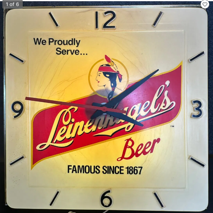 Leinenkugel’s Beer Advertising Plastic Lighted Advertising Bar Clock
