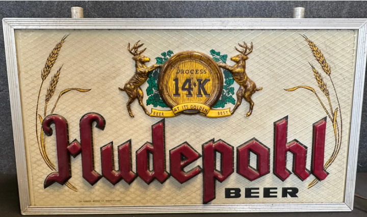 Hudepohl Beer Double-Sided Hanging Light-Up Sign
