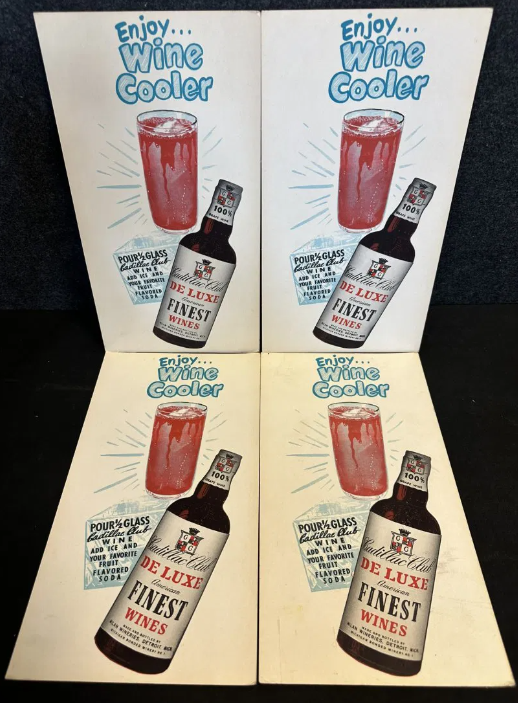 Four Cadillac Club Deluxe Finest Wines Detroit Michigan Cardboard Advertising Signs