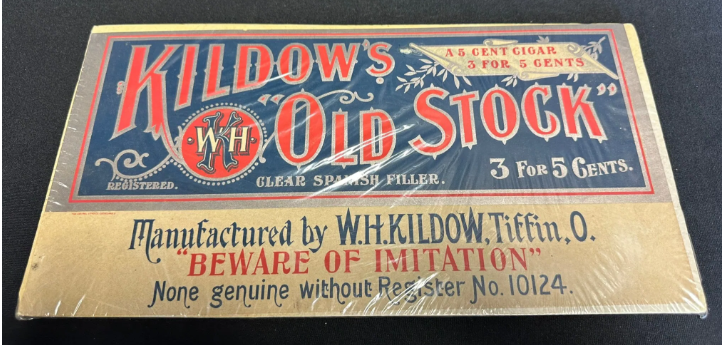 Kildow’s Old Stock 5 Cent Cigar Spanish Tiffin Ohio Cardboard Sign