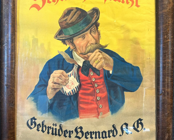 Schmalzlerfranzl Gebruder Bernard A.G. Regensburg German Tobacco Sign with Original Frame