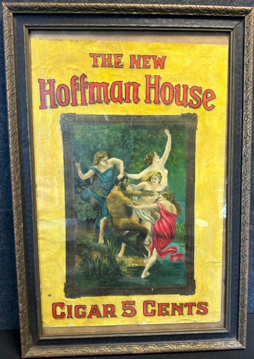The New Hoffman House Cigar 5 Cents Tobacco Paper Sign Framed