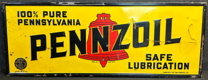 Pennzoil 100% Pure Pennsylvania Embossed Self Framed Safe Lubrication SST Sign