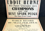 Eddie Herne 1923 Champion Spark Plugs Cardboard Signs
