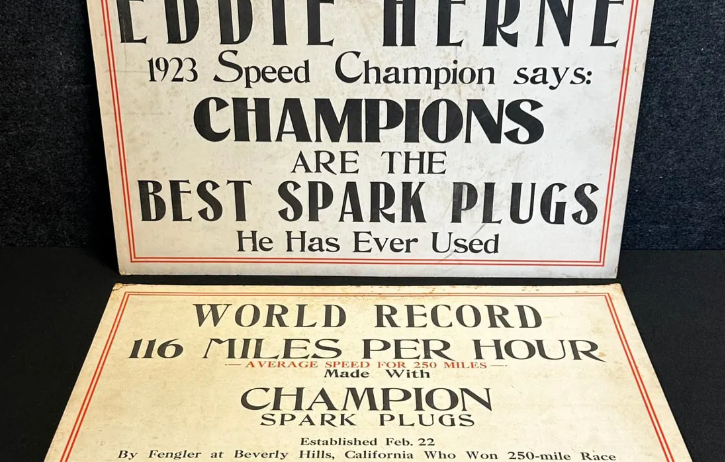 Eddie Herne 1923 Champion Spark Plugs Cardboard Signs