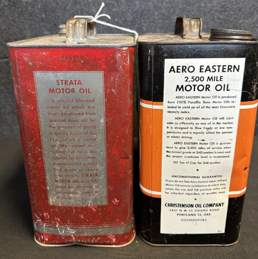 Pair Aero Eastern & Strata Motor Oil 2 Gallon SST Oil Cans