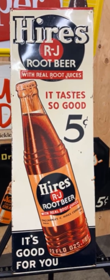 Hires RJ Root Beer It Tastes So Good 5 Cents SST Embossed Sign