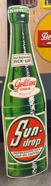 Golden Cola Sun-Drop Die Cut Bottle SST Embossed Sign