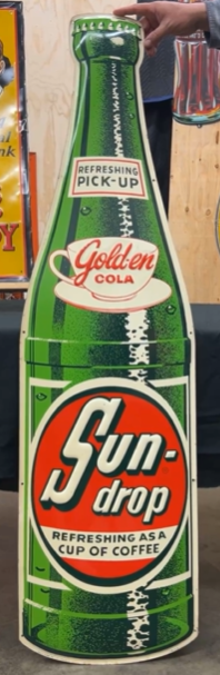 Golden Cola Sun-Drop Die Cut Bottle SST Embossed Sign