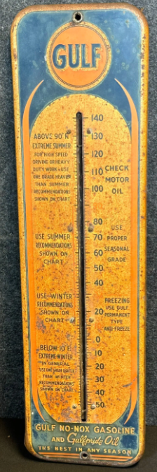 Gulf No Nox Gasoline & Gulfpride Oil SST Tube Thermometer