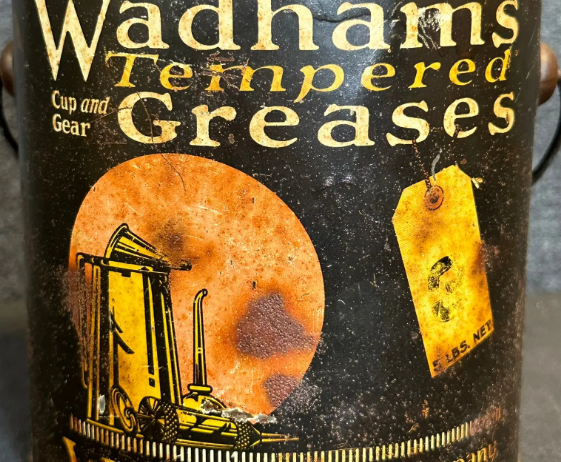 Wadham’s Tempered Grease 5 Lb Ca. 1920s Grease Bucket w/ Bail Handle