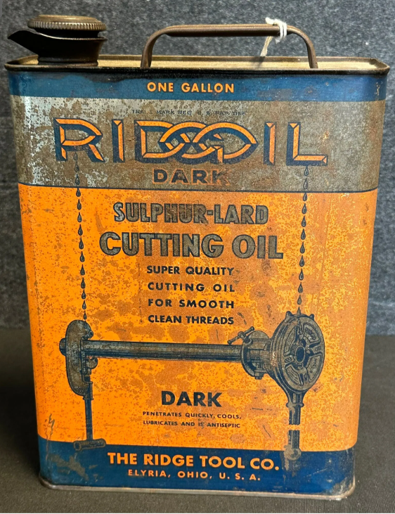 Ridge Tool Co. Ridgoil Dark Sulphur-Lard Cutting Oil Slim 1 Gallon SST Oil Can