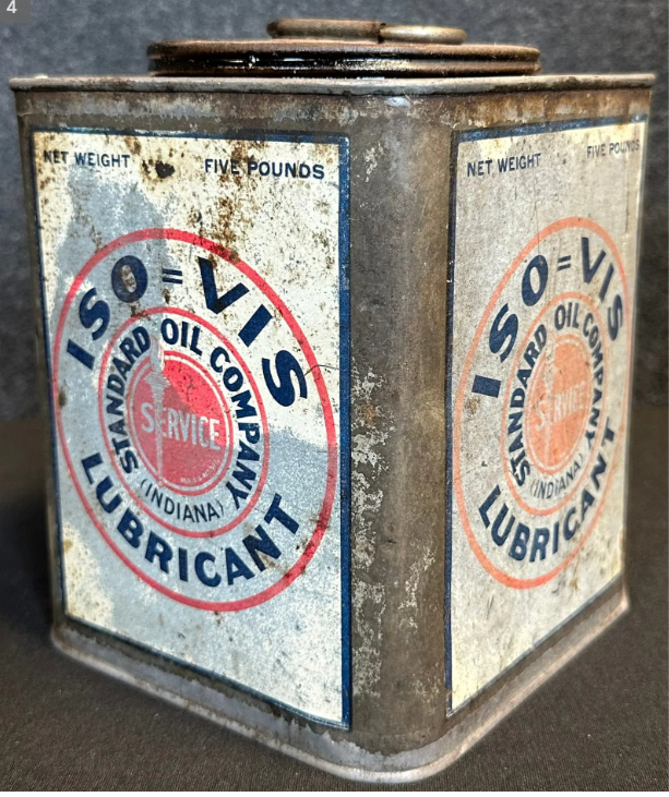ISO-VIS Standard Oil Co 5LB Net 1920s Square Lubricant SST Grease Can