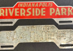 Pair 1920s-30s License Plate Toppers: Ford Punched Wainer Toledo Ohio & Indianapolis Riverside Park