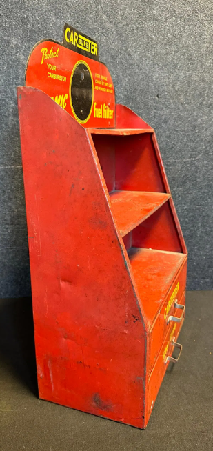 Carter Carbureter Ceramic Fuel Filter Metal Advertising Store Display Rack w/ Drawers