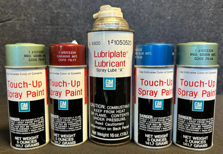 Lot of 5 GM Cans – 4 Touch Up NOS Cans & Lubriplate Lubricant Cans