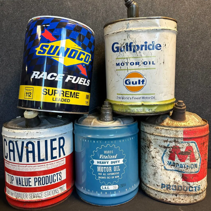 Lot 5 Marathon, Wards, Sunoco, Cavalier, Gulfpride 5 Gallon SST Motor Oil Cans
