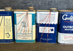 Four SST Outboard 1 Quart Motor Oil Cans: RPM, Phillips 66, Union 76 & Gulfpride