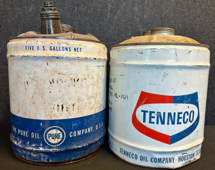 Pure & Tenneco SST 1950s 5 Gallon Motor Oil Cans