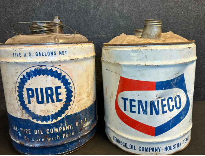 Pure & Tenneco SST 1950s 5 Gallon Motor Oil Cans