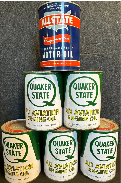 Lot of 6 Quart Cans: 5 Quaker State AD Aviation FULL Quart Cans + Allstate Premium Quart