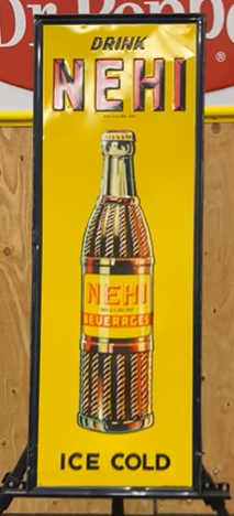 Drink Nehi Ice Cold SST Embossed Sign with Bottle
