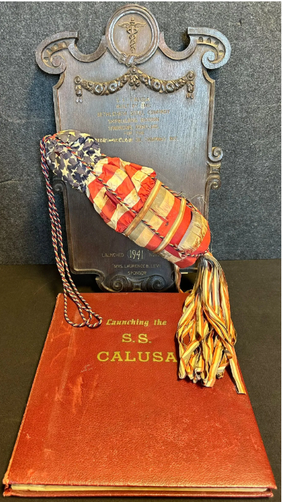 1941 S.S. Calusa Built By Bethlehem Steel Co For Socony Vacuum Oil Co Original Ceremonial Plaque