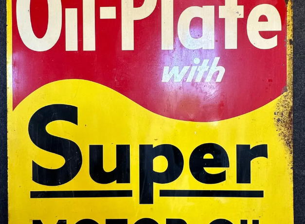 1950s Conoco Hottest Brand Going & Oil-Plate w/ Super Motor Oil DST Sign